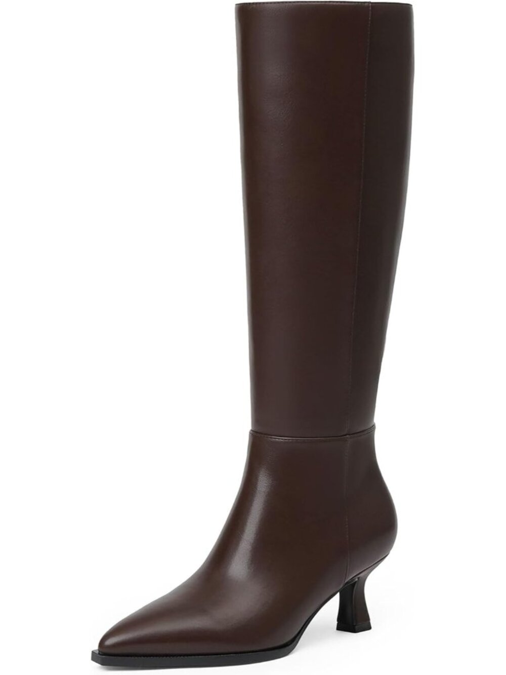 Women's Chocolate Knee High Boots Kitten Heels Pointed Toe Tall Boots Low Heel